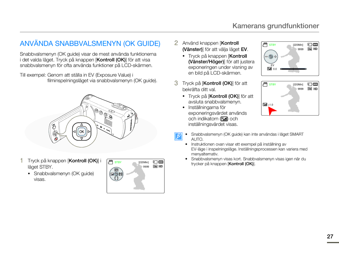 Samsung HMX-F80BP/EDC manual Använda Snabbvalsmenyn OK Guide, Snabbvalsmenyn OK guide visas 