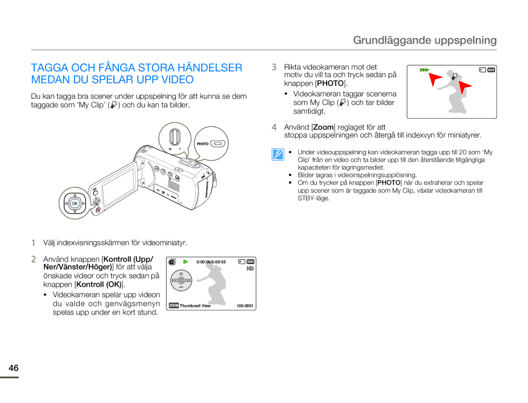 Samsung HMX-F80BP/EDC manual Tagga OCH Fånga Stora Händelser Medan DU Spelar UPP Video 