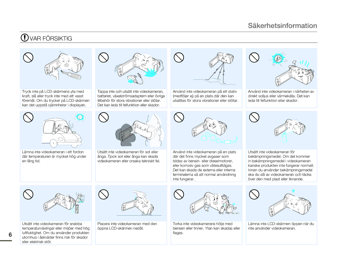 Samsung HMX-F80BP/EDC manual VAR Försiktig 