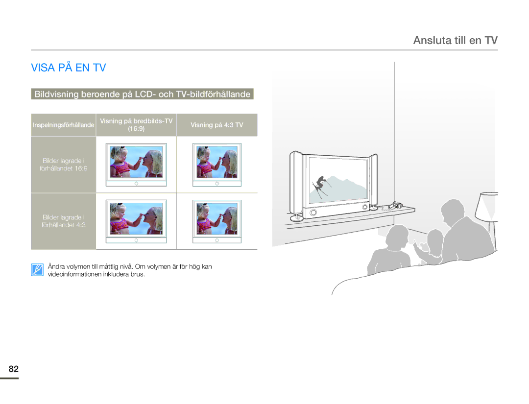 Samsung HMX-F80BP/EDC manual Visa PÅ EN TV, Bildvisning beroende på LCD- och TV-bildförhållande 