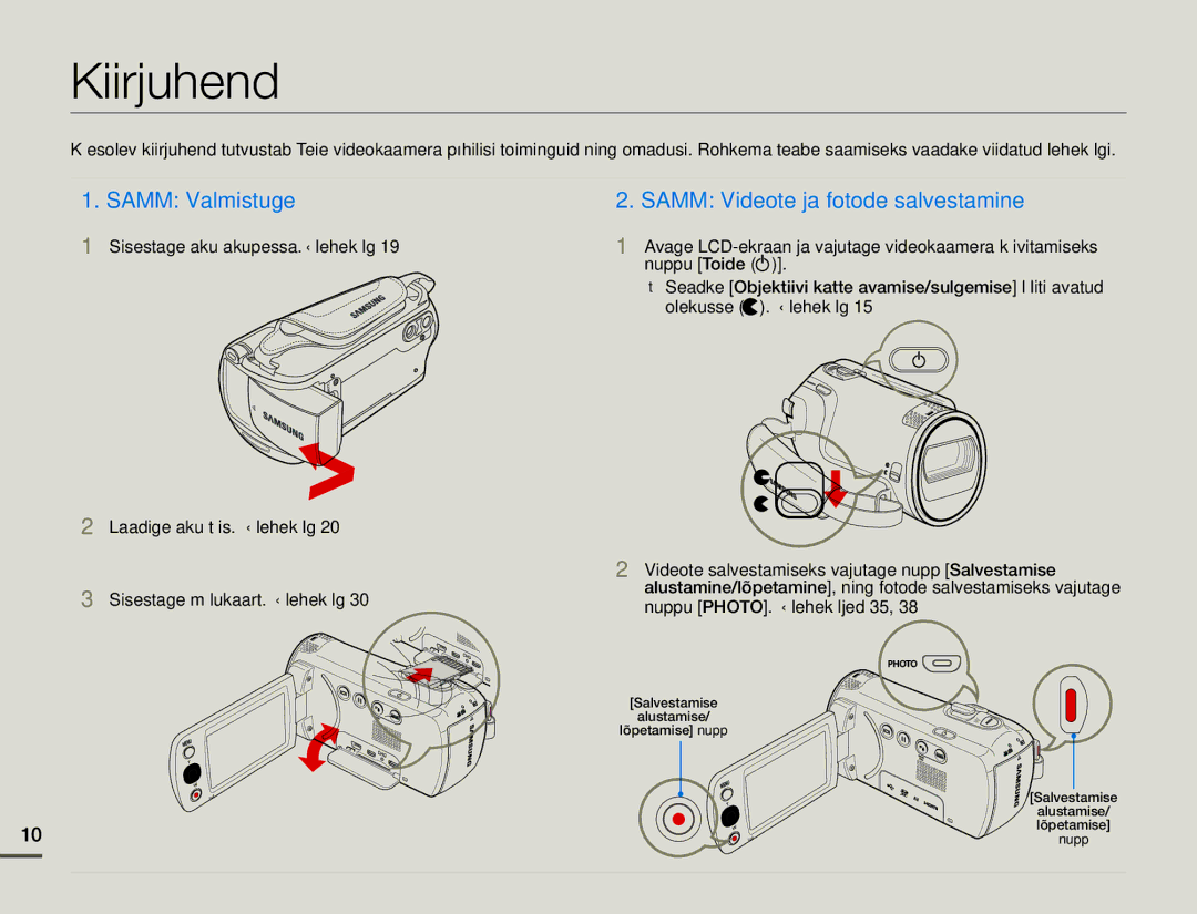 Samsung HMX-F80BP/EDC manual Kiirjuhend, Samm Valmistuge 