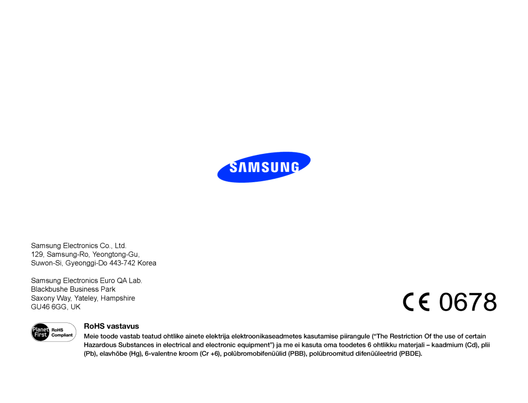 Samsung HMX-F80BP/EDC manual RoHS vastavus 