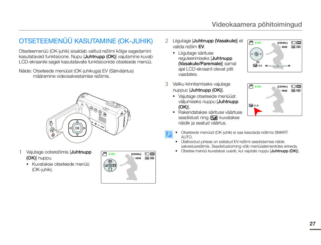 Samsung HMX-F80BP/EDC manual Otseteemenüü Kasutamine OK-JUHIK, Vajutage ooterežiimis Juhtnupp, OK nuppu 