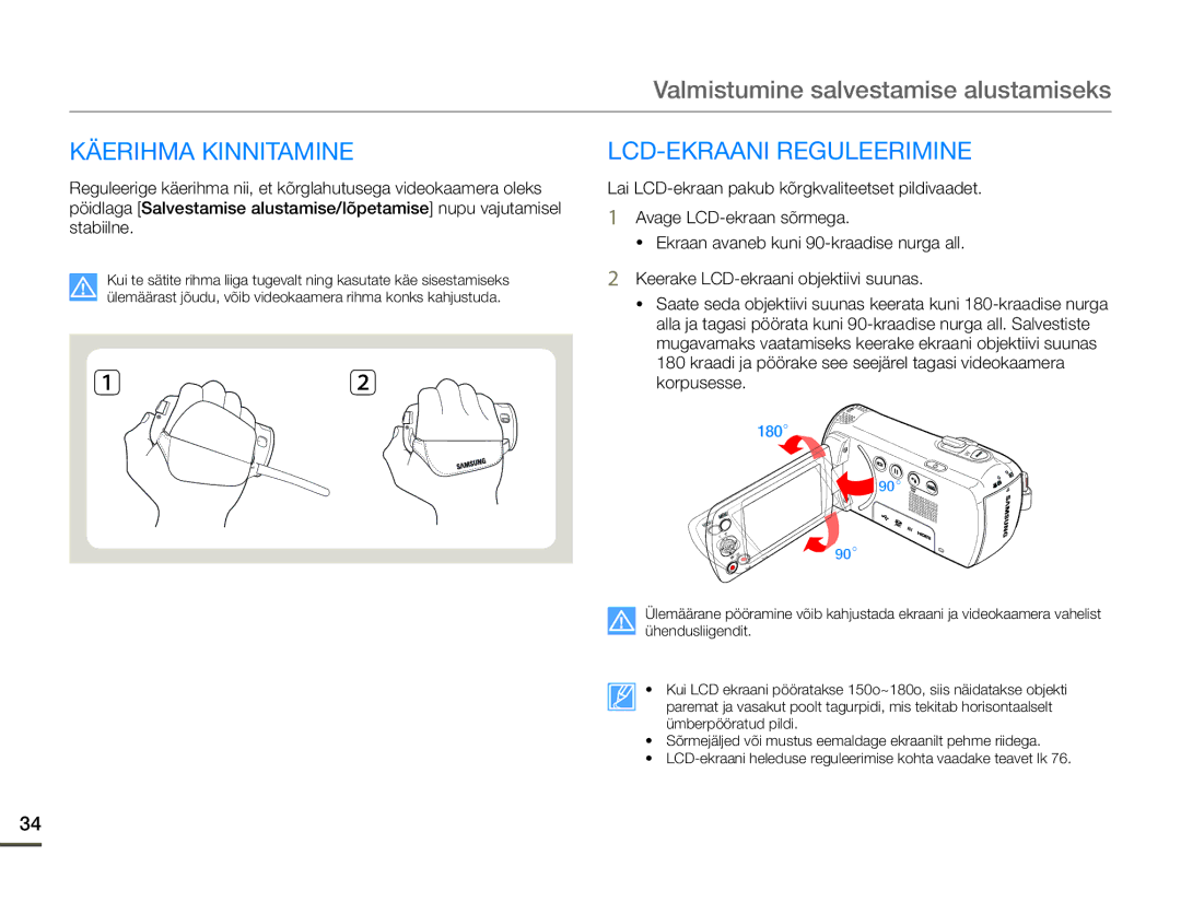 Samsung HMX-F80BP/EDC manual Käerihma Kinnitamine, LCD-EKRAANI Reguleerimine 