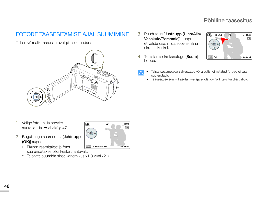 Samsung HMX-F80BP/EDC manual Fotode Taasesitamise Ajal Suumimine, Valige foto, mida soovite 