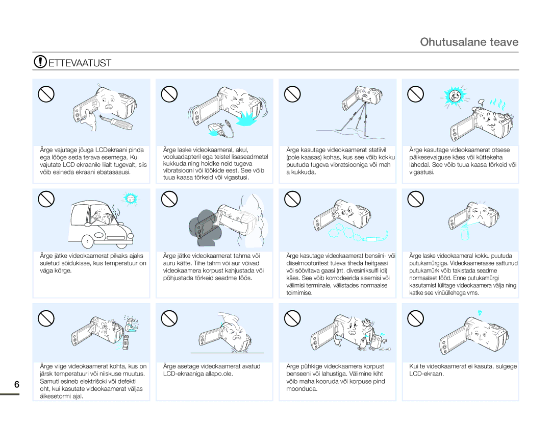 Samsung HMX-F80BP/EDC manual Ettevaatust 