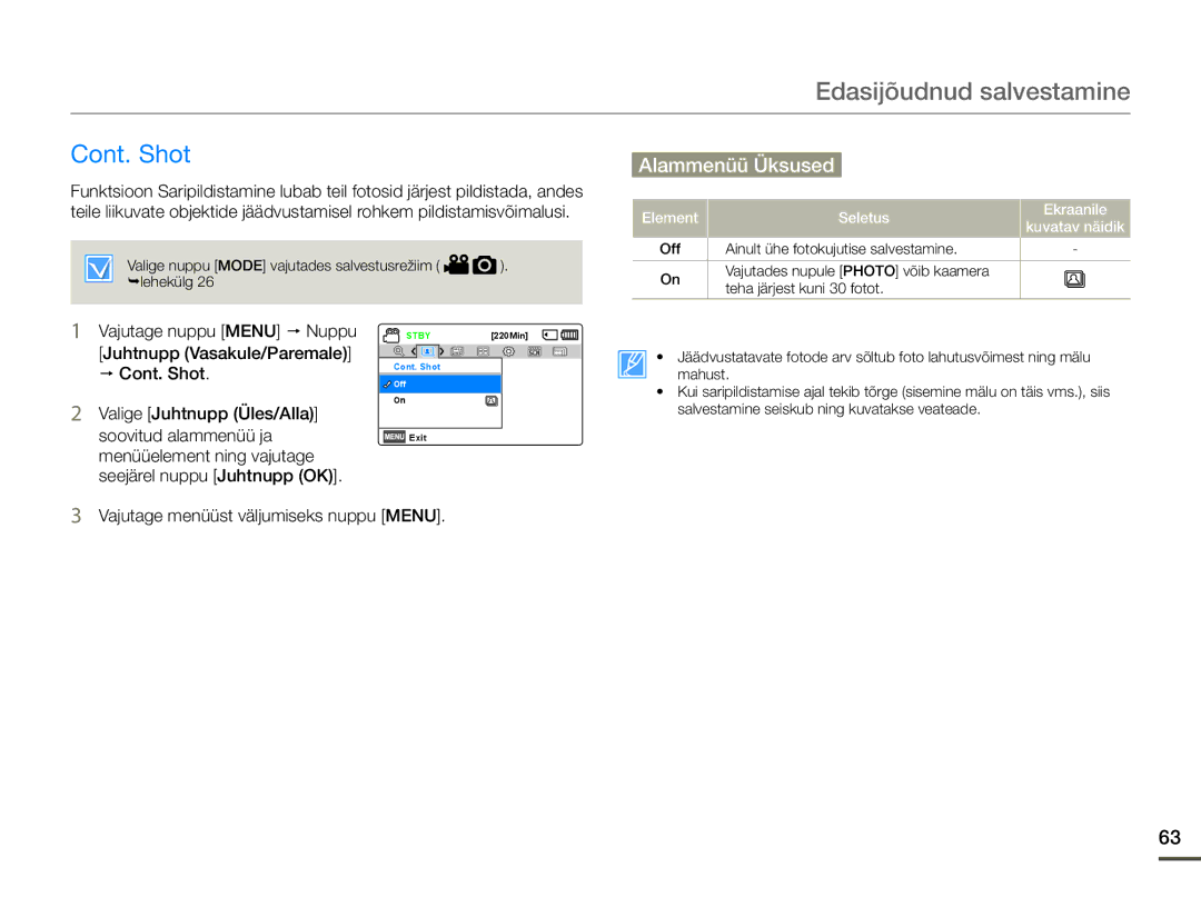 Samsung HMX-F80BP/EDC manual Cont. Shot 