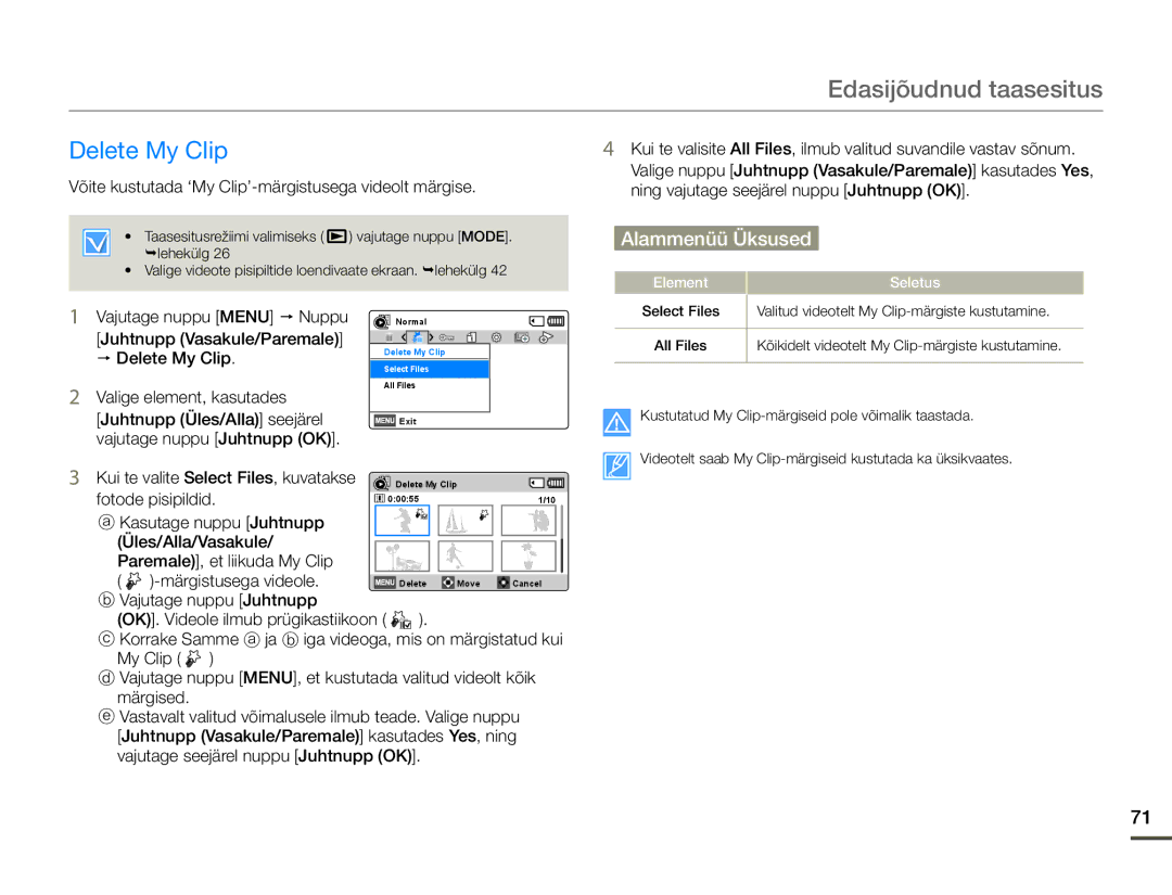 Samsung HMX-F80BP/EDC manual Delete My Clip, Võite kustutada ‘My Clip’-märgistusega videolt märgise 