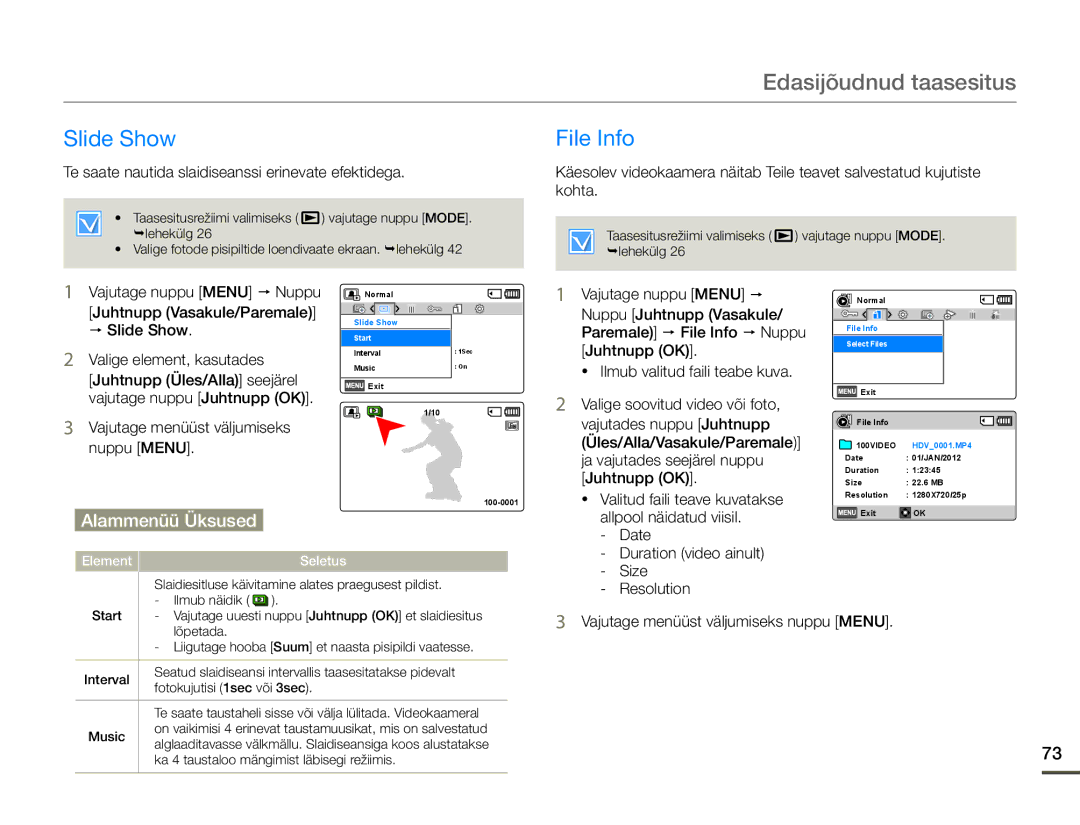 Samsung HMX-F80BP/EDC manual Slide Show File Info, Te saate nautida slaidiseanssi erinevate efektidega 