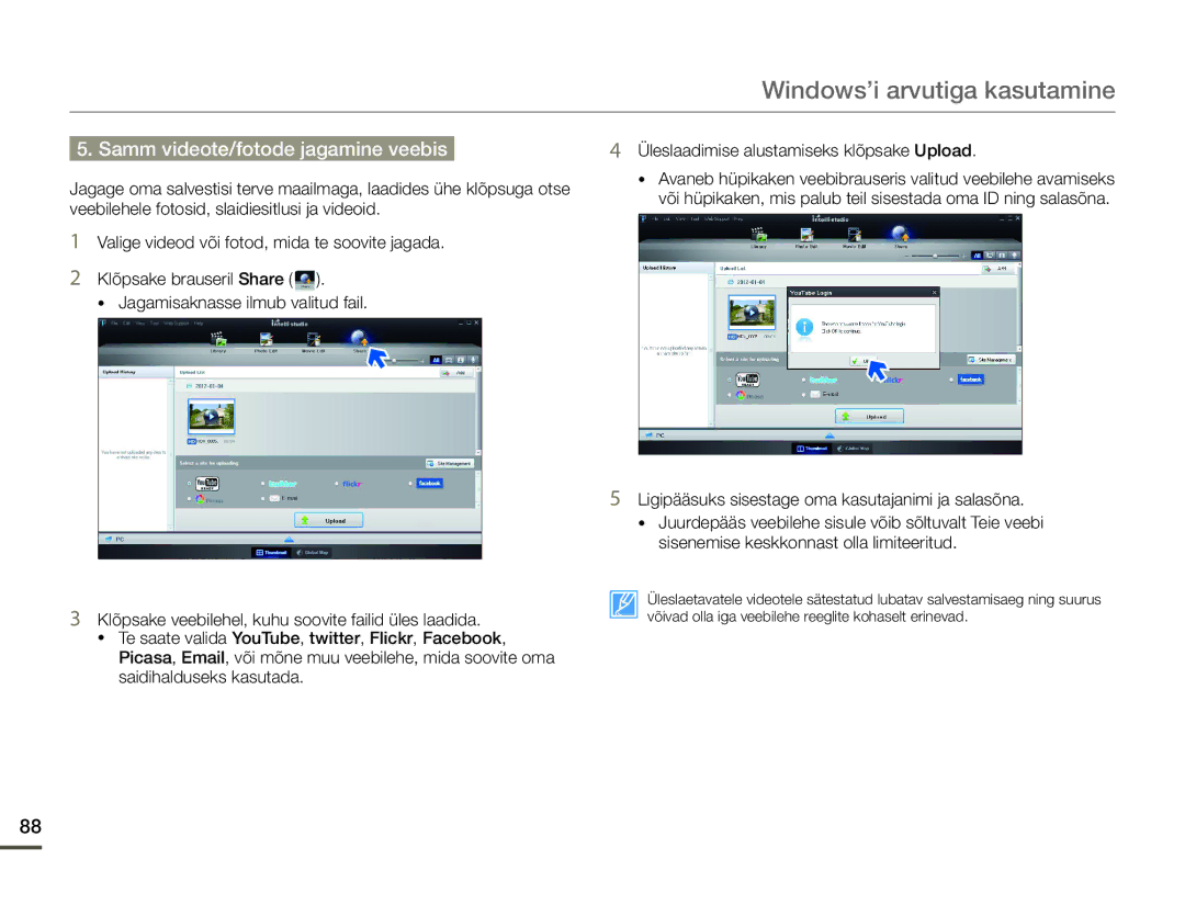 Samsung HMX-F80BP/EDC manual Samm videote/fotode jagamine veebis 