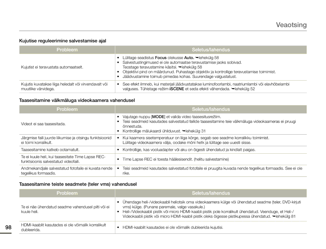 Samsung HMX-F80BP/EDC manual Kujutise reguleerimine salvestamise ajal, Taasesitamine välkmäluga videokaamera vahendusel 