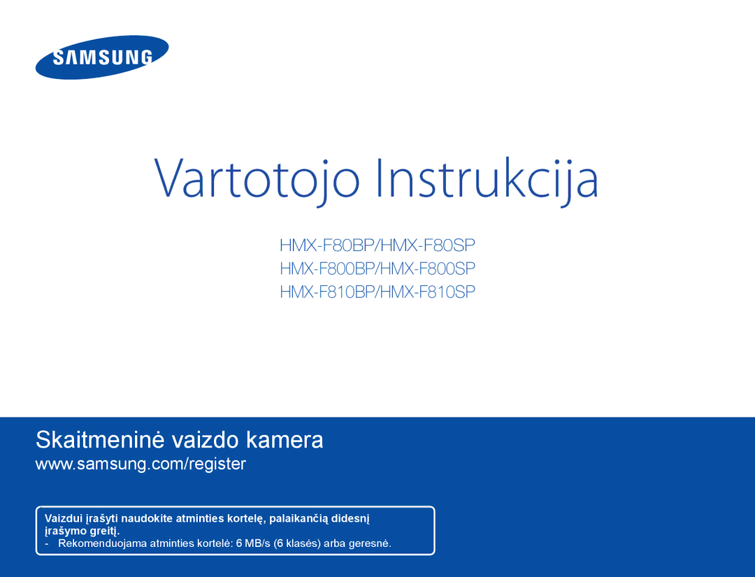 Samsung HMX-F80BP/EDC manual Vartotojo Instrukcija 