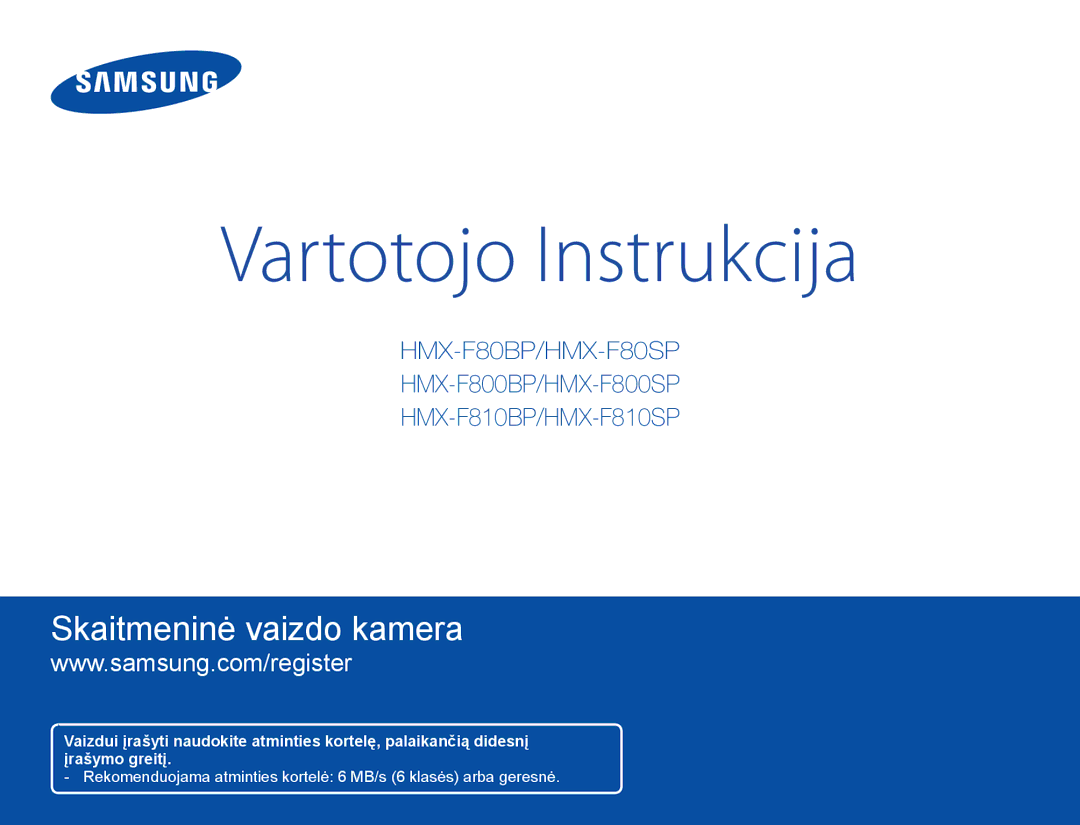 Samsung HMX-F80BP/EDC manual LJLWƗOƗVideokamera 