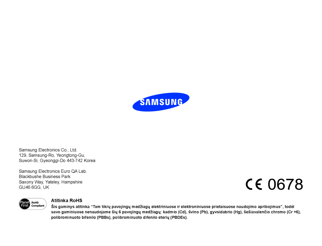 Samsung HMX-F80BP/EDC manual Atitinka RoHS 