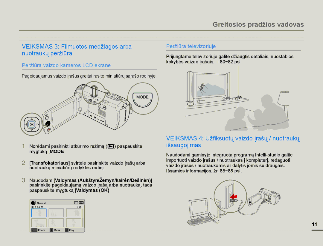 Samsung HMX-F80BP/EDC manual Greitosios pradžios vadovas, 3HUåLǌUDYDLGRNDPHURV/&HNUDQH 