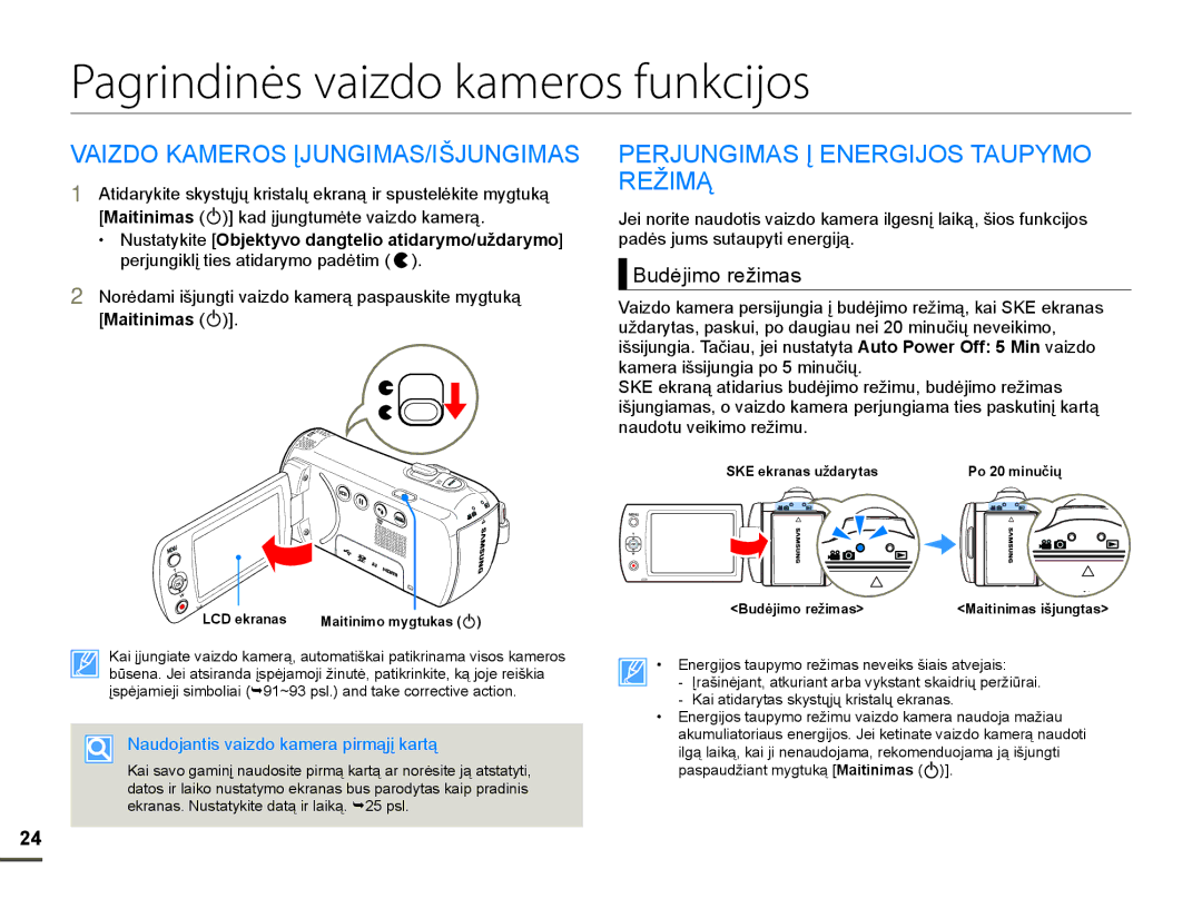 Samsung HMX-F80BP/EDC manual Pagrindinės vaizdo kameros funkcijos, $,=2.$0526Ʋ-81*,0$6,â-81*,0$6, XGơMLPRUHåLPDV 