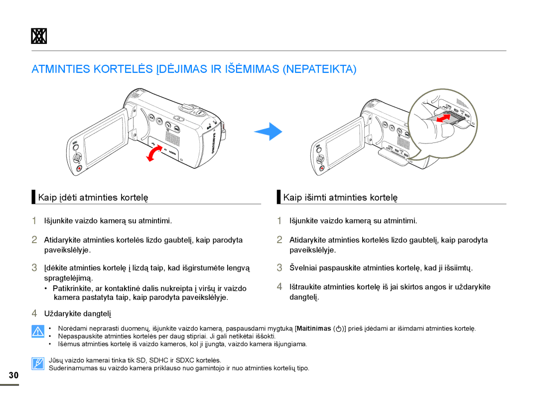 Samsung HMX-F80BP/EDC manual Pasiruošimas filmavimui, $70,17,6.257/Ơ6ƲƠ-,0$6,5,âƠ0,0$613$7,.7$, Gdqjwhoƴ 