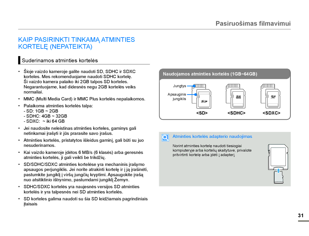 Samsung HMX-F80BP/EDC manual Pasiruošimas filmavimui, $,33$6,5,1.7,7,1.$0Ą$70,17,6 257/ĉ13$7,.7$ 