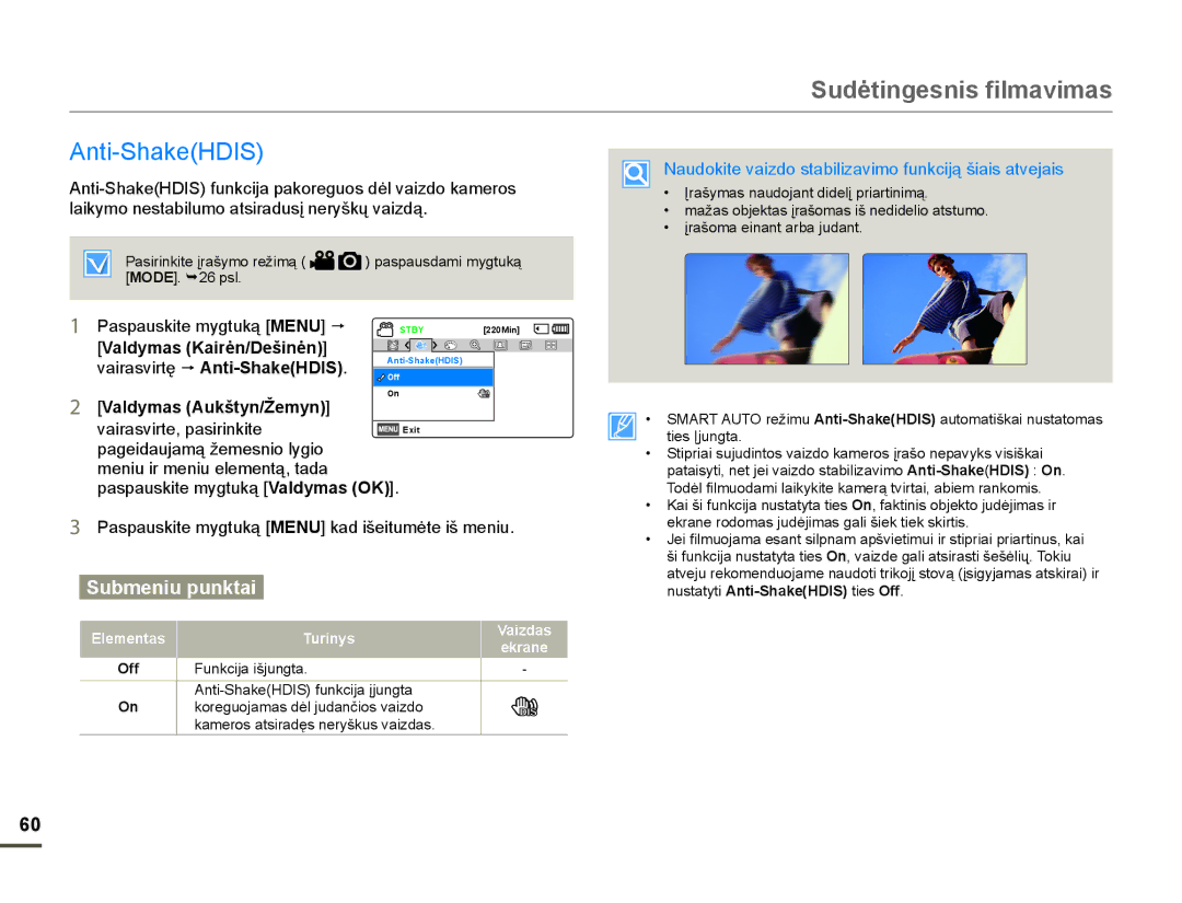 Samsung HMX-F80BP/EDC manual $QWL6KDNH+,6, YDLUDVYLUWĊpAntiShakeHDIS, ‡ ƲUDã\PDVQDXGRMDQWGLGHOƳSULDUWLQLPą 