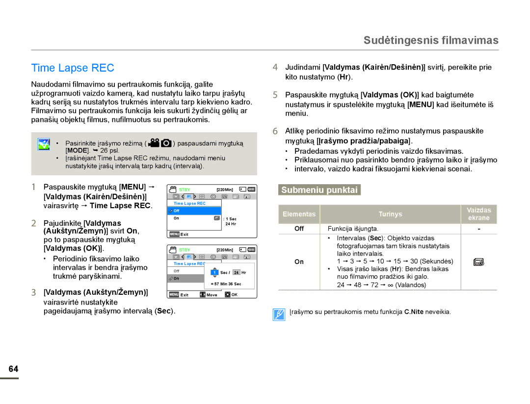 Samsung HMX-F80BP/EDC manual 7LPH/DSVH5, 3DMXGLQNLWHValdymas, Valdymas OK@, WUXNPơSDU\ãNLQDPL 