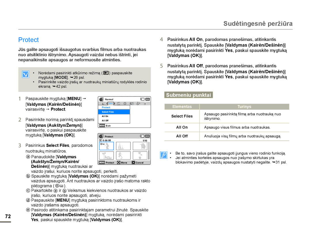 Samsung HMX-F80BP/EDC manual 3URWHFW, YDLUDVYLUWĊ p Protect, QXRWUDXNǐPLQLDWLǌURV 