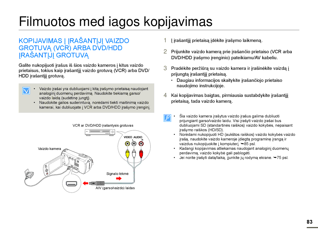 Samsung HMX-F80BP/EDC manual Filmuotos medžiagos kopijavimas, +ƳUDãDQWƳMƳJURWXYą, SULMXQJWąƳUDãDQWƳMƳSULHWDLVą 