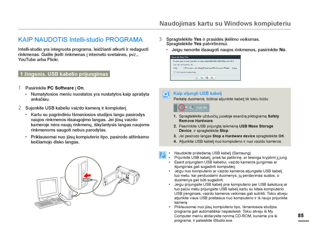 Samsung HMX-F80BP/EDC Naudojimas kartu su WindoZs kompiuteriu, $,31$827,6,QWHOOLVWXGLR352*5$0$, RX7XEHDUEDOLFNU 