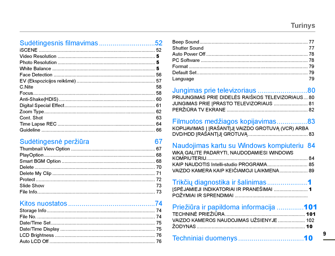 Samsung HMX-F80BP/EDC manual Turinys, 23,-$9,0$6ƲƲ5$â$17Ʋ-Ʋ9$,=2*52789Ą9&5$5%$, *$/,73$$57,1$82$0,6,,126 