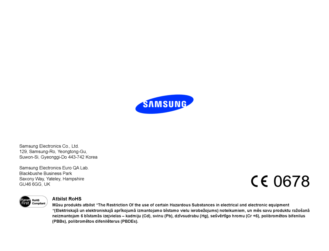 Samsung HMX-F80BP/EDC manual Atbilst RoHS 