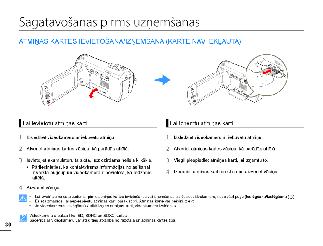 Samsung HMX-F80BP/EDC manual Sagatavošanās pirms uzņemšanas, $70,ƻ$6.$576,9,72â$1$,=ƻ0â$1$.$571$9,.ƹ$87$ 