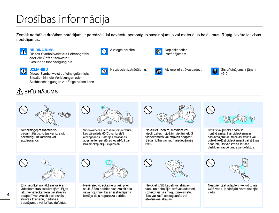 Samsung HMX-F80BP/EDC manual Drošības informācija,  %5Ʈ,1Ɩ-806, Qruɨgưmxpxv, 1HLMDXFLHWLVWUƗGƗMXPX, Yɲuɨ 