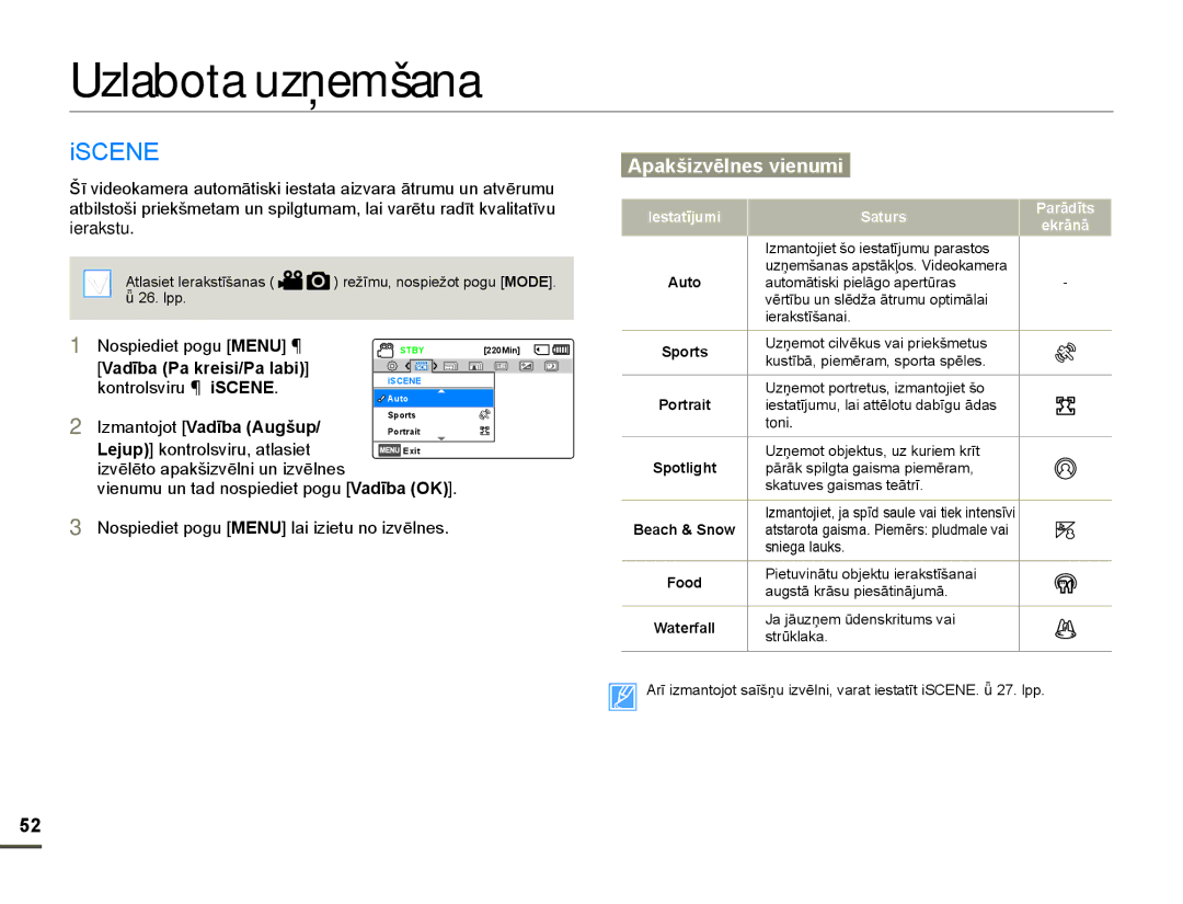 Samsung HMX-F80BP/EDC manual Uzlabota uzņemšana, L6&1, PDQWRMRWVadƯba Augšup, 1RVSLHGLHWSRJXMENU@ODLLLHWXQRLYƝOQHV 