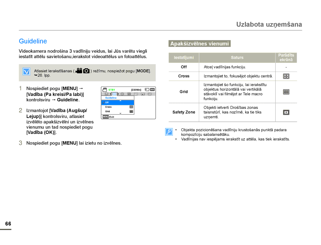 Samsung HMX-F80BP/EDC manual Xlgholqh, Off $WFHƺYDGOƯQLMDVIXQNFLMX Cross, Grid, Safety Zone, NrpsrưflmxVdedodqvɲwɨnx 