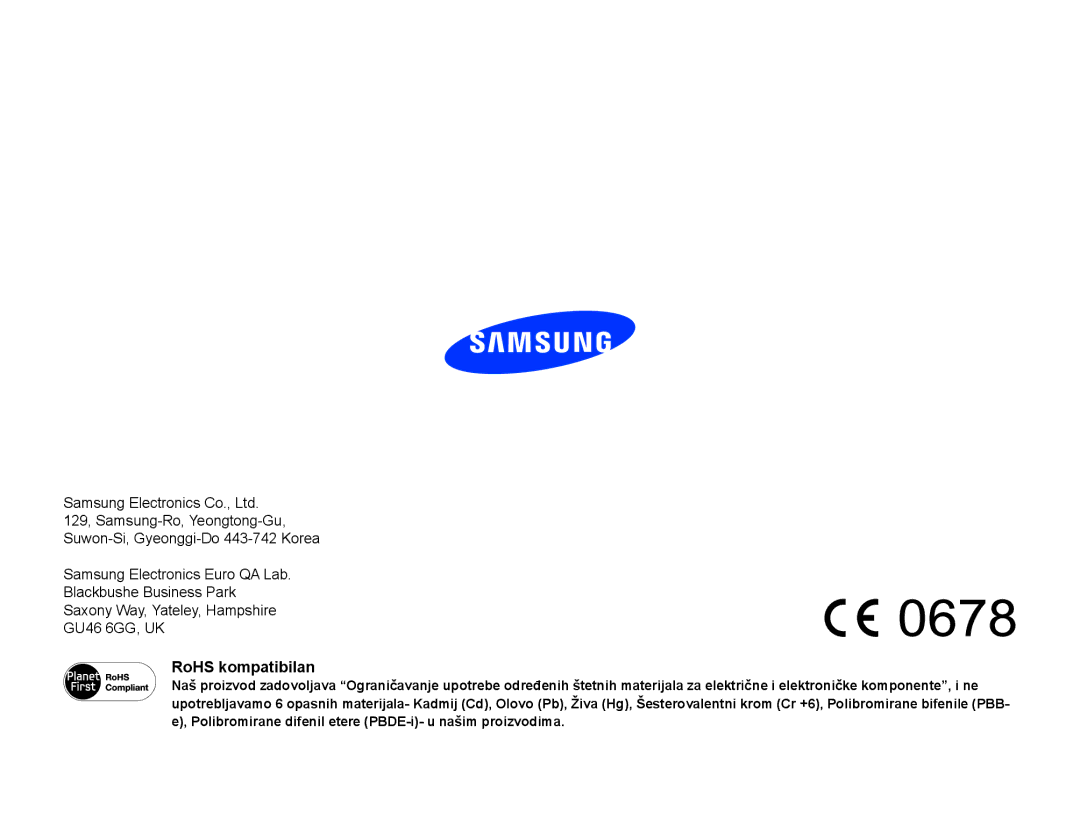 Samsung HMX-F80BP/EDC manual RoHS kompatibilan 