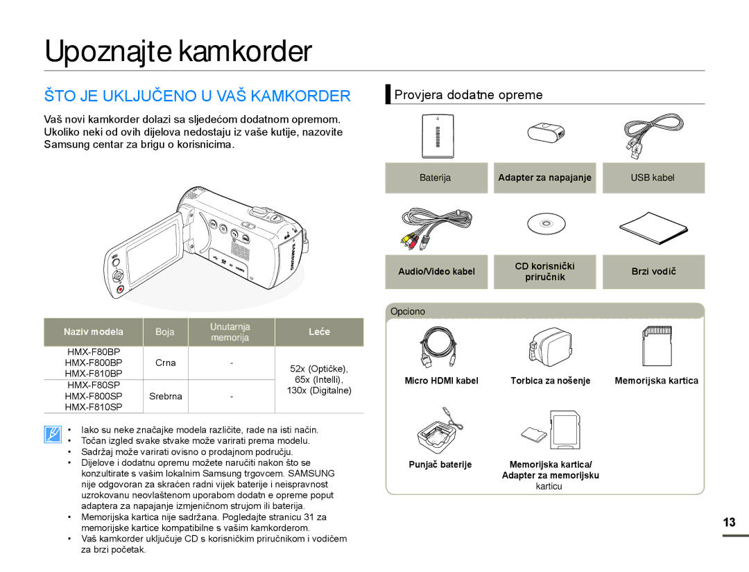 Samsung HMX-F80BP/EDC manual Upoznajte kamkorder, Â72-8./-8ý1289$â.$0.255, 3URYMHUDGRGDWQHRSUHPH 