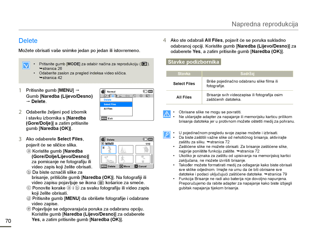 Samsung HMX-F80BP/EDC manual Delete, XPENaredba Lijevo/Desno, NRMLåHOLWHREULVDWL, YlghrDslvh 