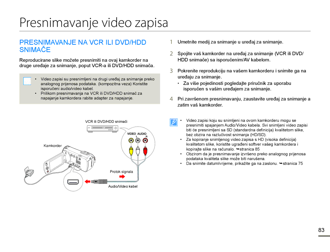 Samsung HMX-F80BP/EDC manual Presnimavanje video zapisa, 3561,0$9$1-1$9&5,/,9+ 61,0$ý, XUHÿDMXDVQLPDQMH 