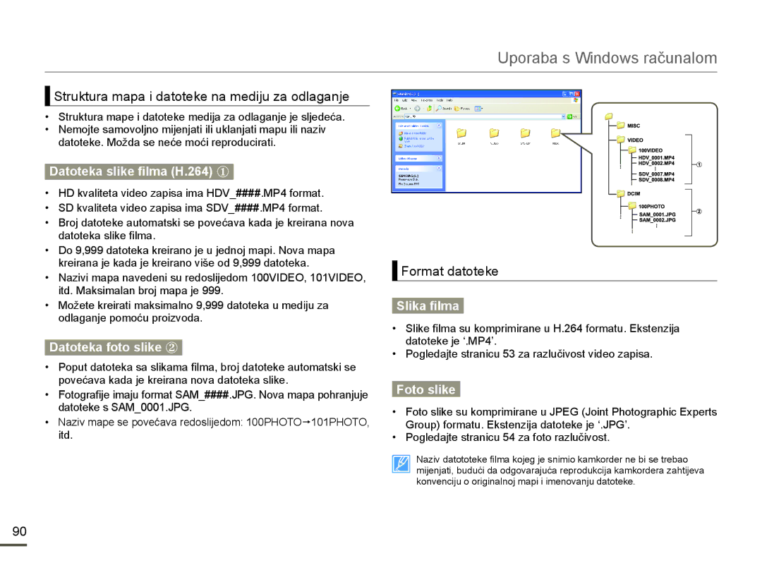 Samsung HMX-F80BP/EDC manual Datoteka slike filma H.264 ①, Datoteka foto slike ②, RupdwGdwrwhnh, Slika filma, Foto slike 