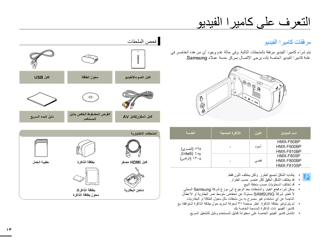 Samsung HMX-F80BP/HAC, HMX-F80BP/MEA, HMX-F80BP/XER, HMX-F80SP/AAW, HMX-F80BP/AAW ϮϳΪϴϔϟήϴϣΎϛΕΎϘϓήϣ, ΕΎϘΤϠϤϟκΤϓ, ﺔﺳϊﻌﻟا 