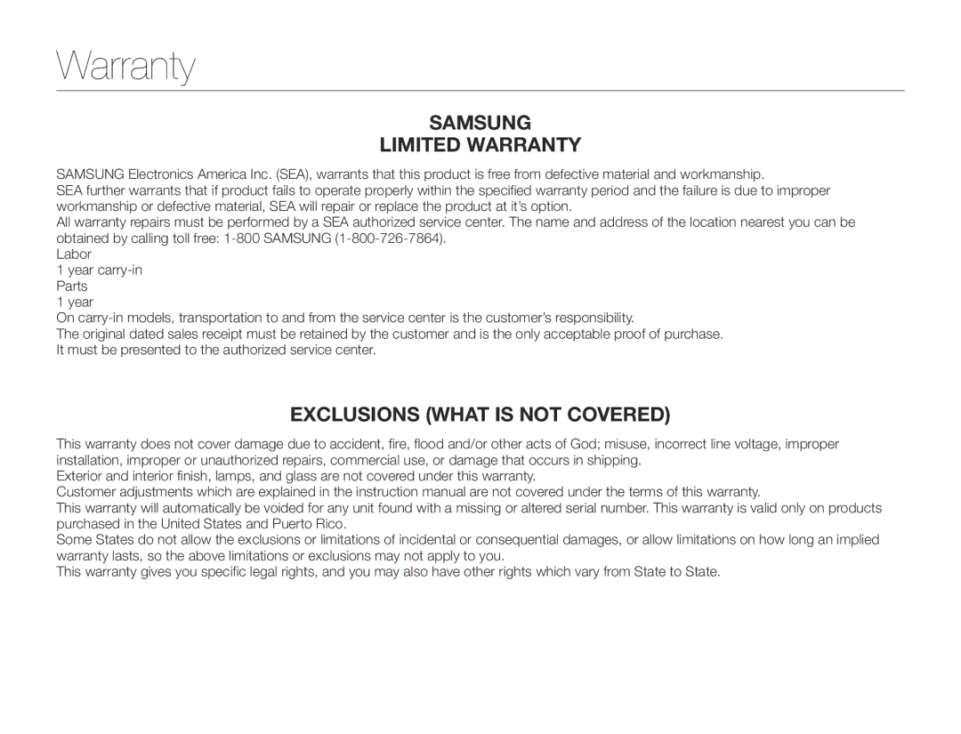 Samsung HMX-F90BN/XAA, HMX-F90WN/XAA user manual Samsung Limited Warranty 