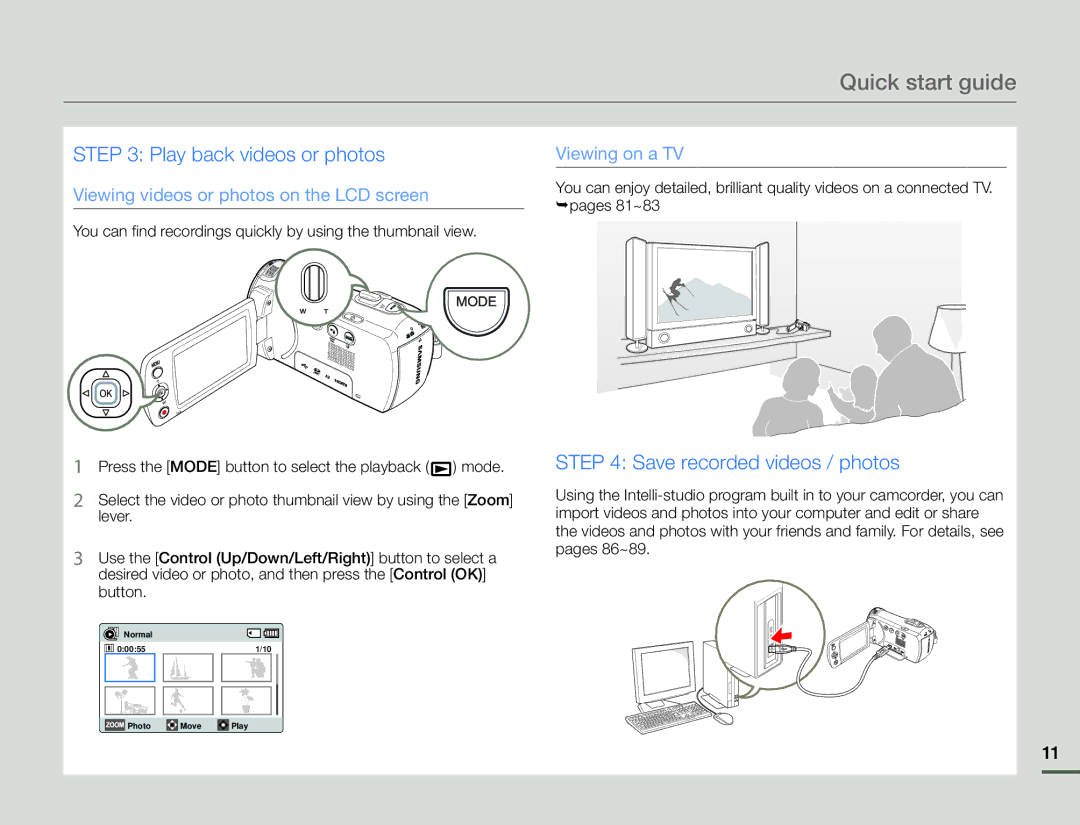 Samsung HMX-F90BN/XAA, HMX-F90WN/XAA user manual Quick start guide, Play back videos or photos 