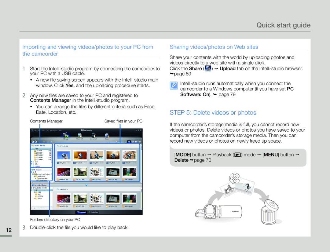 Samsung HMX-F90WN/XAA, HMX-F90BN/XAA user manual Delete videos or photos 