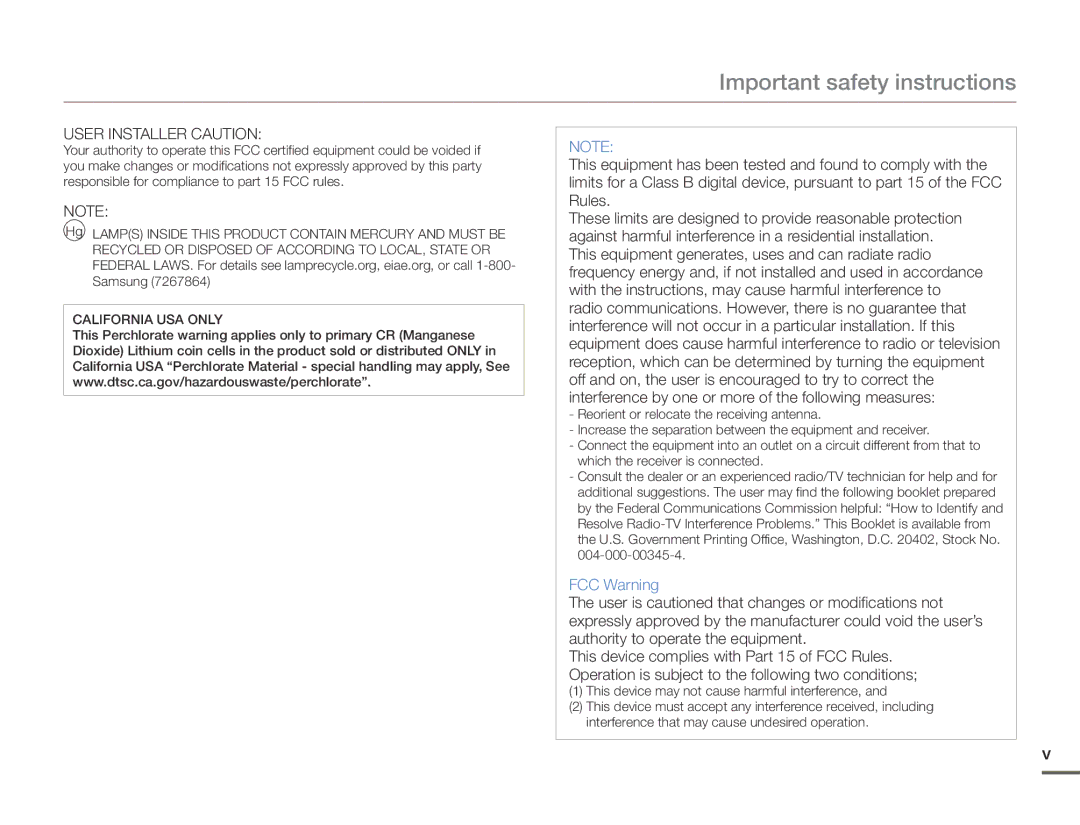 Samsung HMX-F90BN/XAA, HMX-F90WN/XAA user manual User Installer Caution 