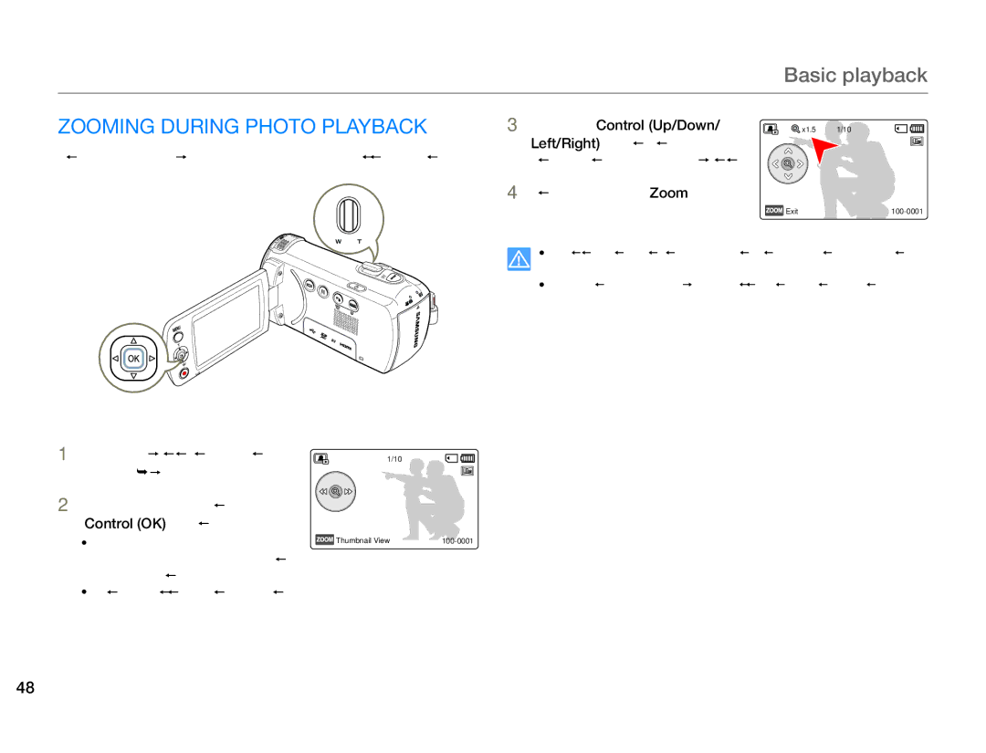 Samsung HMX-F90BP/XIL, HMX-F90BP/EDC, HMX-F900WP/EDC manual Zooming During Photo Playback, To cancel, use the Zoom lever 