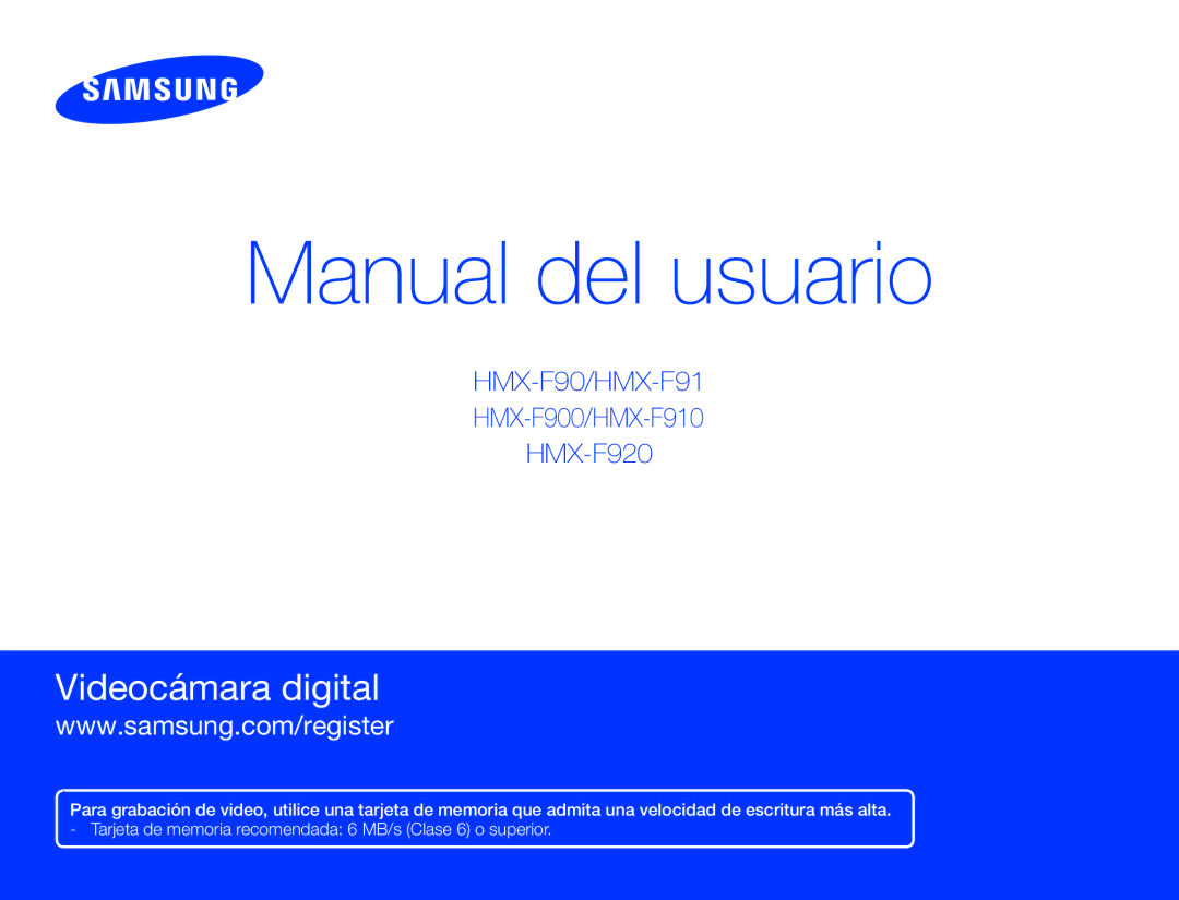 Samsung HMX-F90WP/EDC, HMX-F90BP/EDC, HMX-F90BP/XIL, HMX-F90WP/XIL manual Manual del usuario 