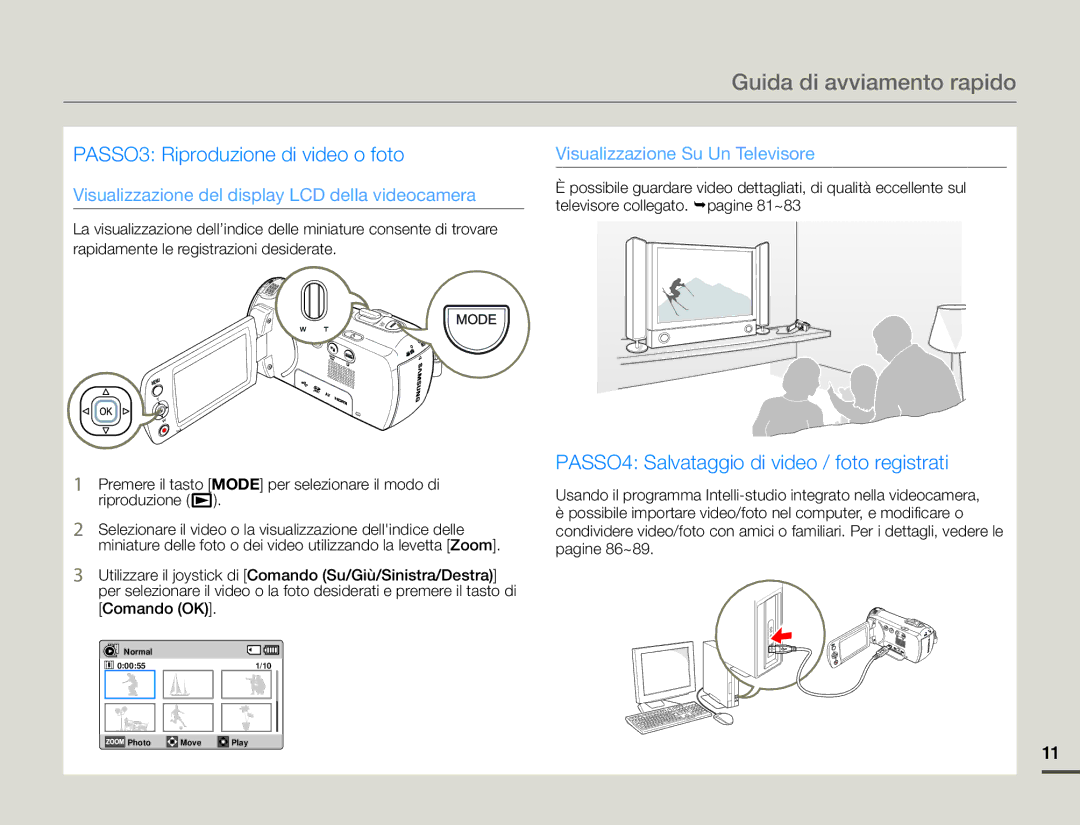 Samsung HMX-F90WP/EDC, HMX-F90BP/EDC manual Guida di avviamento rapido, PASSO3 Riproduzione di video o foto 