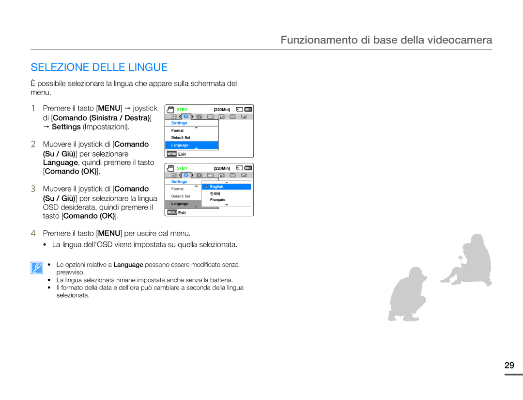 Samsung HMX-F90WP/EDC, HMX-F90BP/EDC manual Selezione Delle Lingue 