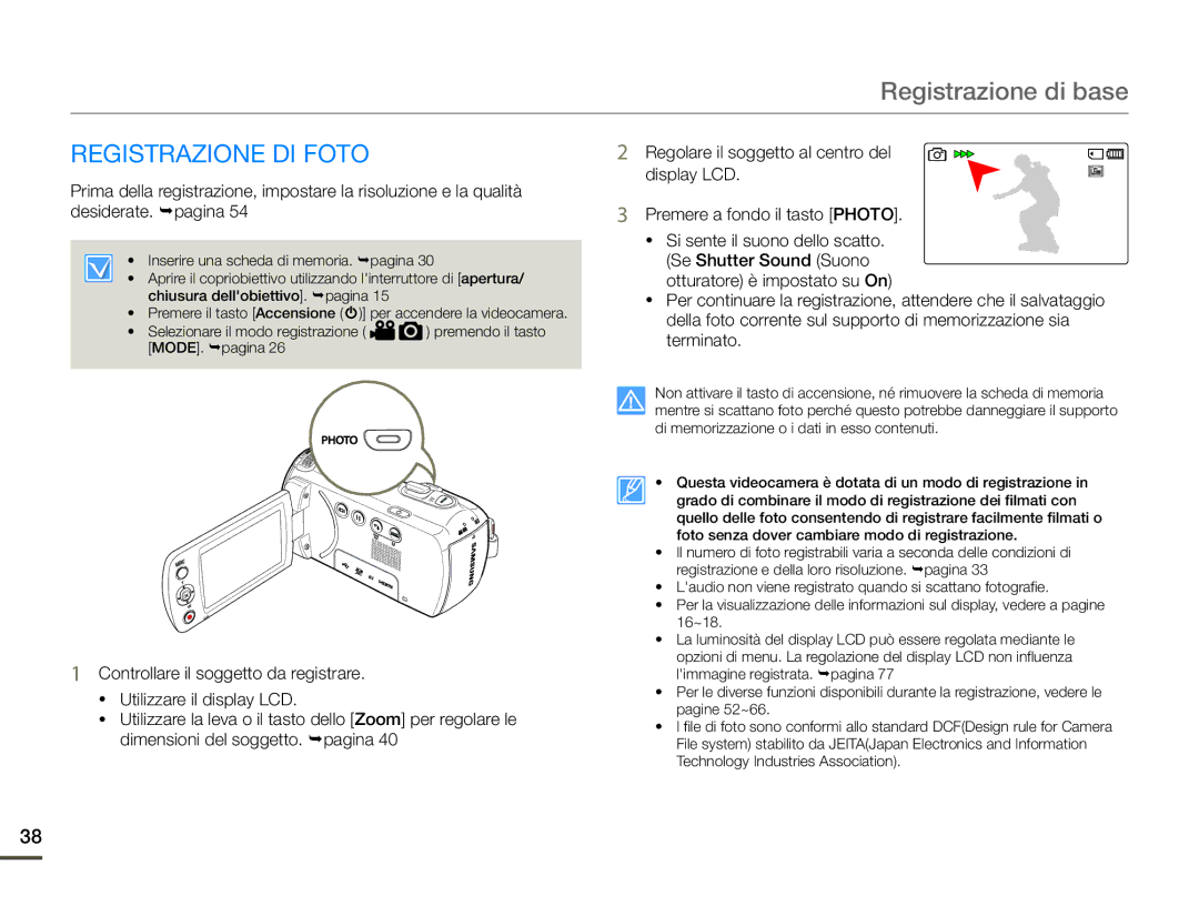 Samsung HMX-F90BP/EDC, HMX-F90WP/EDC manual Registrazione DI Foto 