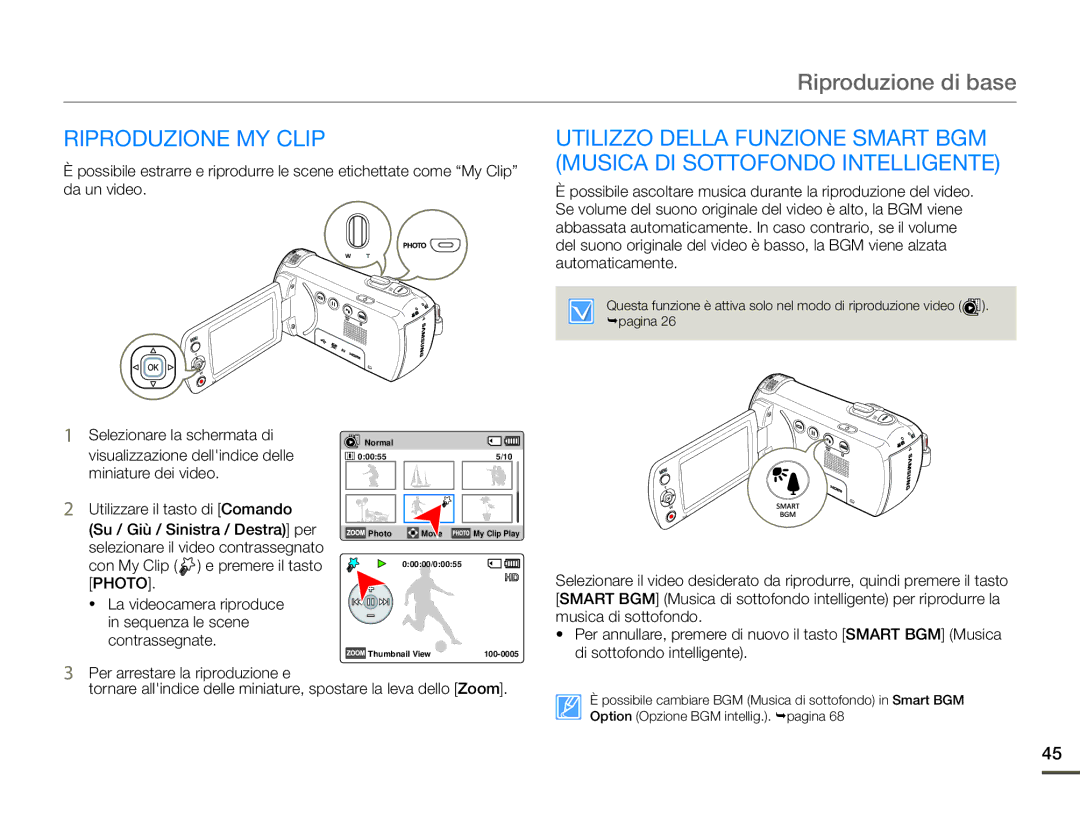 Samsung HMX-F90WP/EDC, HMX-F90BP/EDC manual Riproduzione MY Clip 