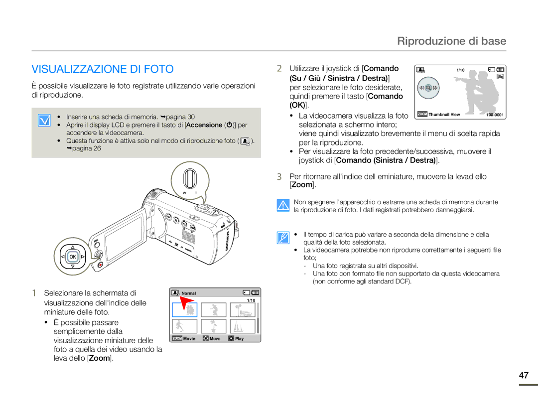 Samsung HMX-F90WP/EDC, HMX-F90BP/EDC manual Visualizzazione DI Foto, Utilizzare il joystick di Comando 